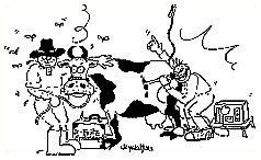 Drawing of a laparoscopy on a cow